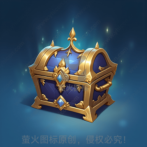 华丽的蓝金色宝箱，装饰精美，闪光点缀