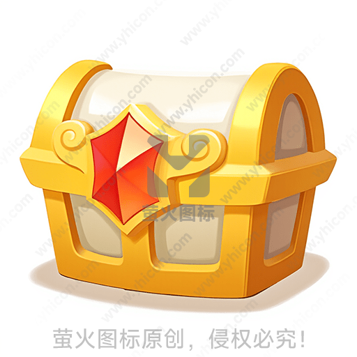 金色的卡通风格宝箱，有红宝石装饰