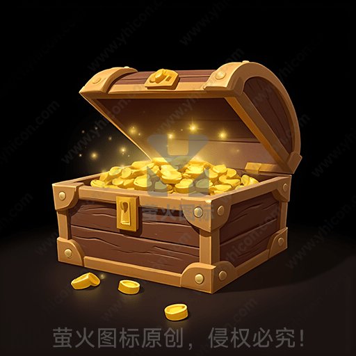 一只装满金币的木质宝箱