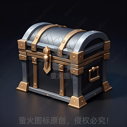暗蓝色的宝箱，装饰有金属条和挂锁