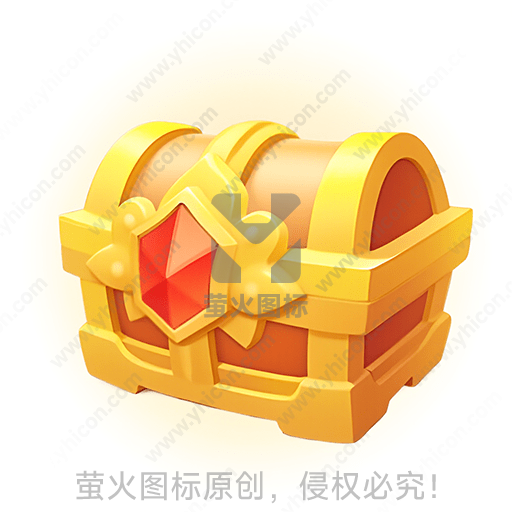 金色宝箱，红宝石装饰，卡通风格