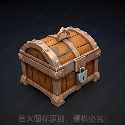 一只古代风格的木制宝箱，带锁