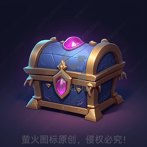 蓝色宝箱，镶有粉红宝石和黄金边框
