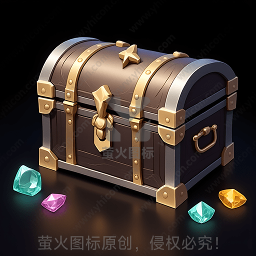 一只复古风格的带锁宝箱和四颗彩色宝石