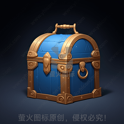 蓝色宝箱，金属镶边，古典式样