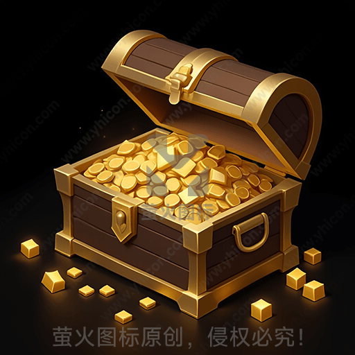 一只装满金币的木质宝箱
