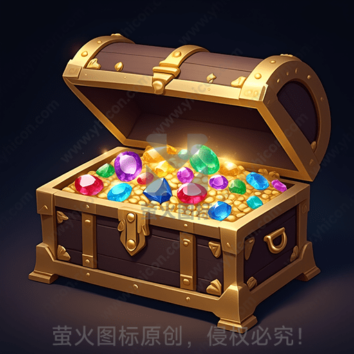 宝箱内堆满闪亮的宝石与金币