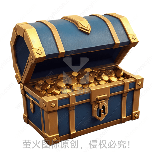 一个打开的蓝色金边宝箱，满载金币