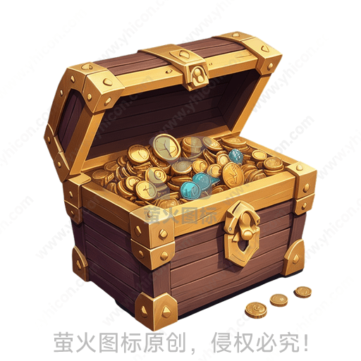 一只装满金币的木制宝箱