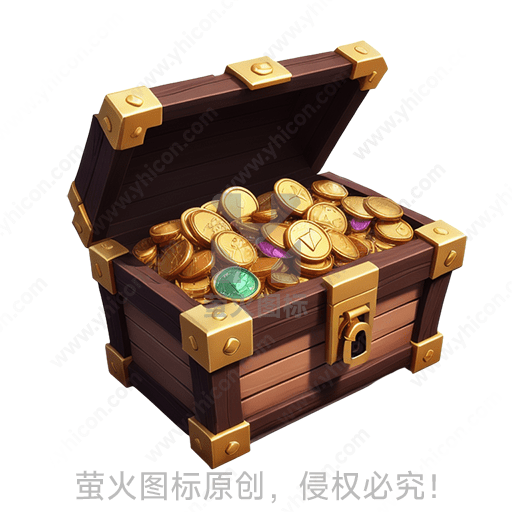 一只装满金币的木质宝箱