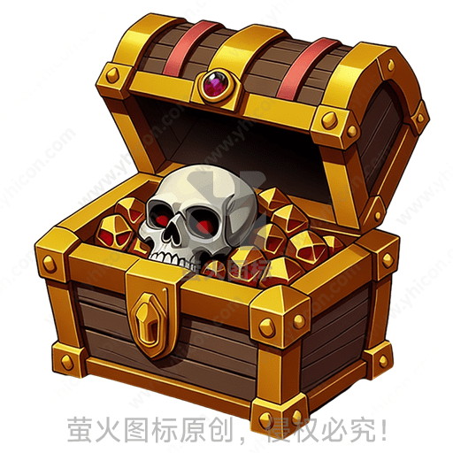 宝箱中放着一个骷髅头和宝石