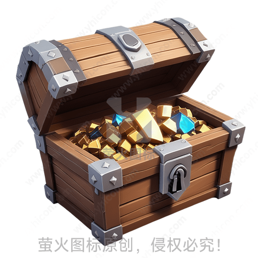 木制宝箱，装满金块和宝石