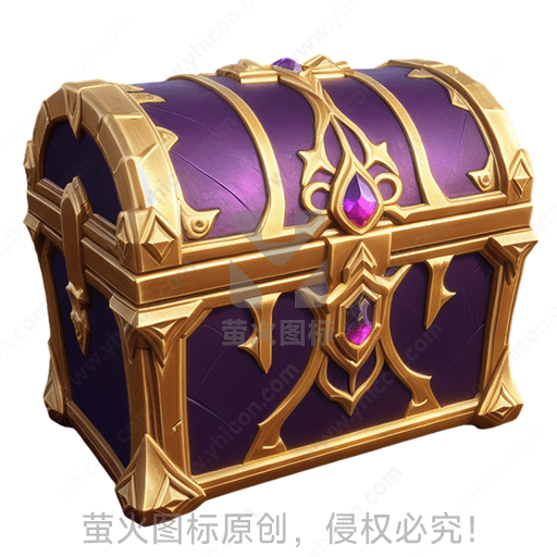 紫色宝箱，金边装饰，镶嵌紫色宝石