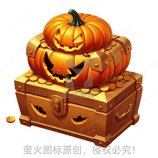 南瓜头放置在满是金币的宝箱上