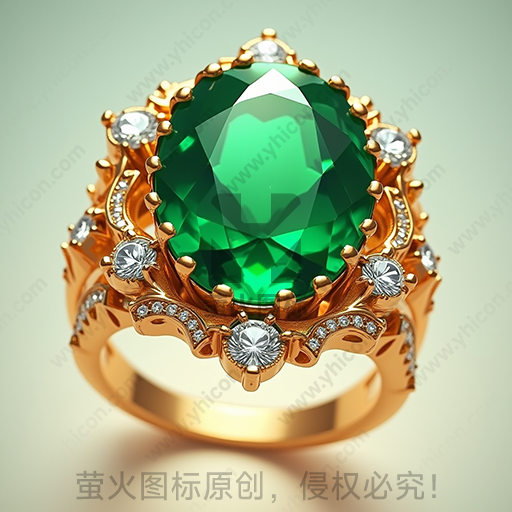 一枚镶嵌巨大绿色宝石的金戒指