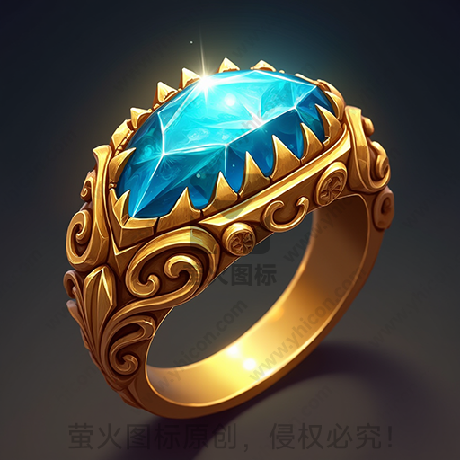 金色戒指镶嵌蓝宝石，光芒四射