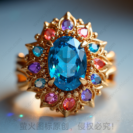 蓝宝石镶嵌的金戒指，精致雕花