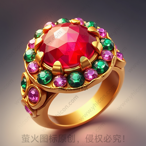 一枚镶嵌多彩宝石的金戒指