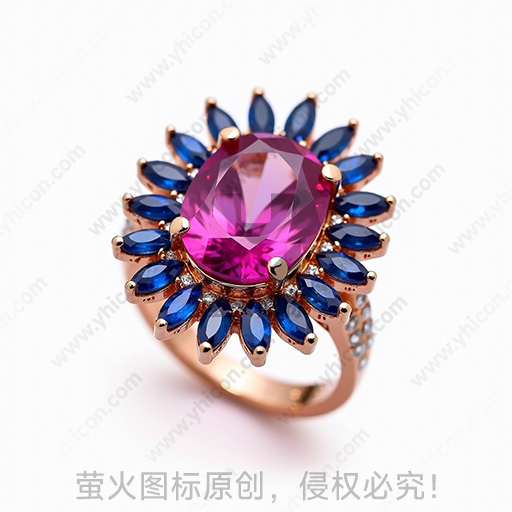 粉红色宝石搭配蓝宝石花瓣形状戒指