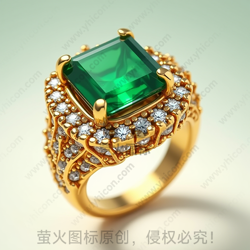 黄金戒指镶嵌绿宝石及钻石