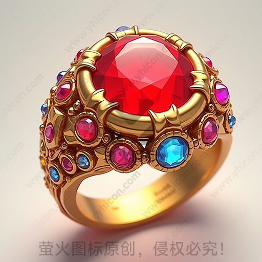 一枚镶有多色宝石的金戒指