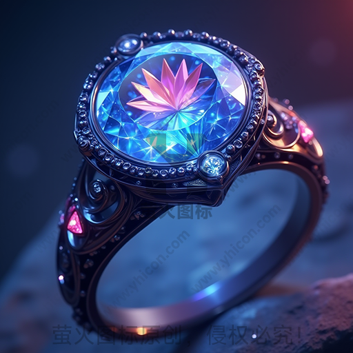 宝石戒指，发光的蓝色水晶，璀璨夺目