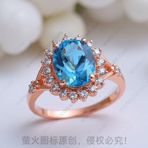 玫瑰金镶嵌蓝宝与钻石戒指