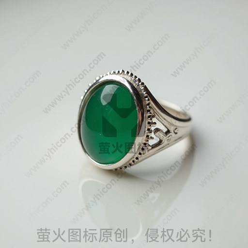 一只银质戒指，镶有绿色宝石