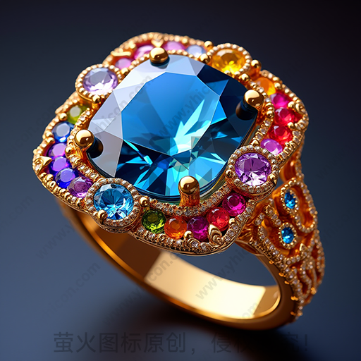 镶嵌多彩宝石的黄金戒指