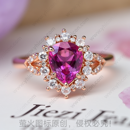 粉红色宝石戒指，精美光泽，华丽设计