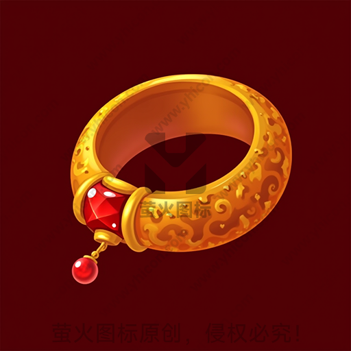 金色手镯，附红色宝石和挂饰