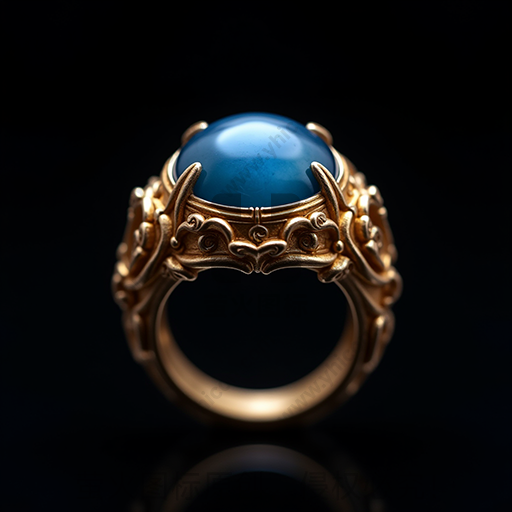 金色戒指，蓝宝石，精细雕刻