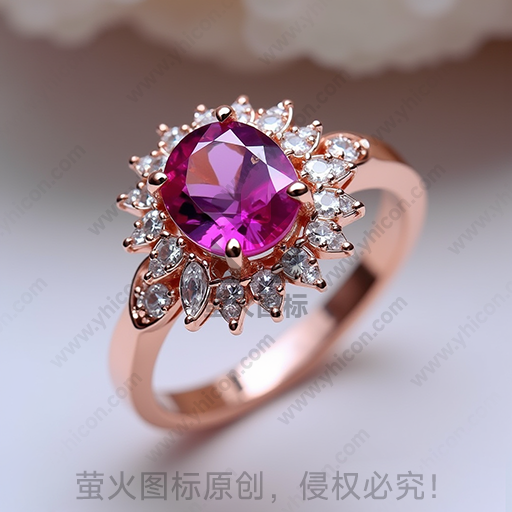 粉红色宝石戒指，镶嵌闪亮钻石