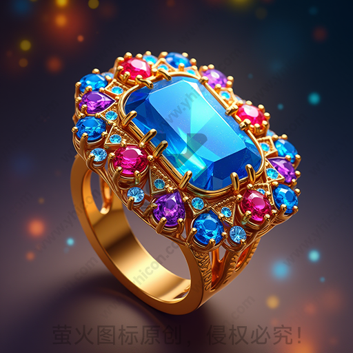 一枚镶有彩色宝石的金戒指