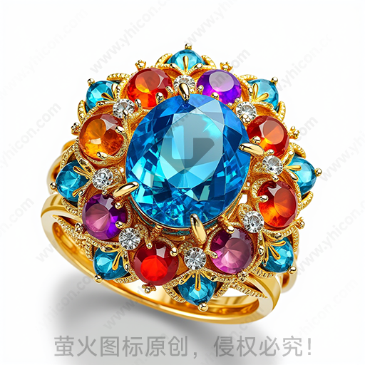 蓝宝石镶嵌的彩色宝石金戒指