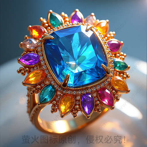 一枚镶有多彩宝石的金戒指