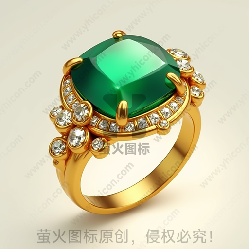 黄金戒指镶嵌绿宝石及多颗钻石