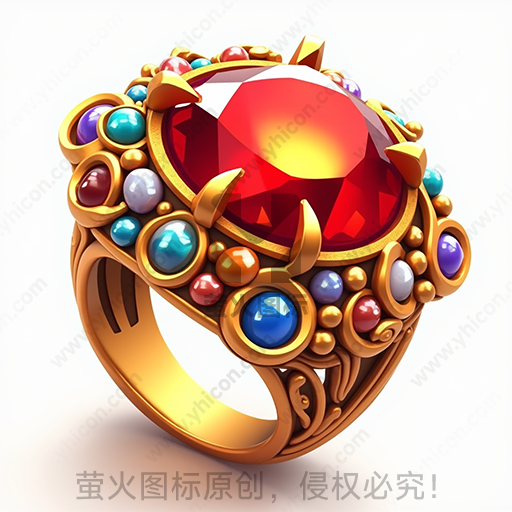 黄金戒指镶嵌多彩宝石和红色主石
