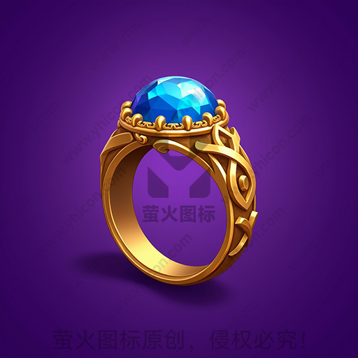 金色戒指，蓝色宝石，精美设计