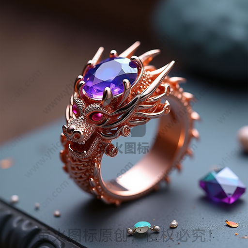 金色龙形戒指镶嵌紫色宝石