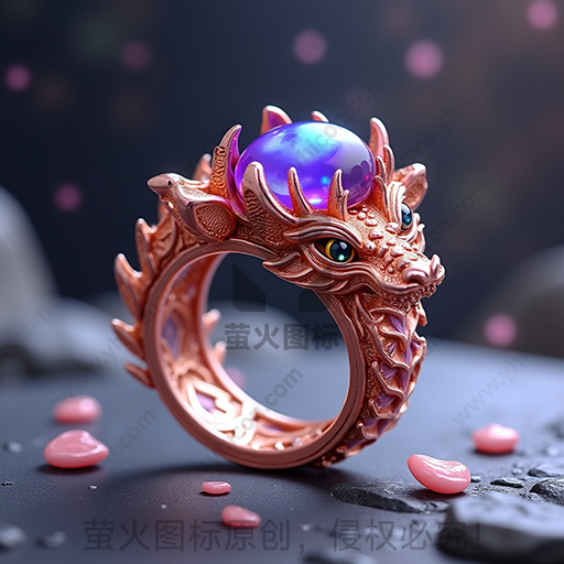 龙形的精美戒指，带有紫色宝石