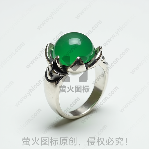 银色戒指，顶部镶嵌一颗绿色宝石
