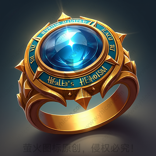 金色戒指，中间镶嵌蓝宝石，周围有文字