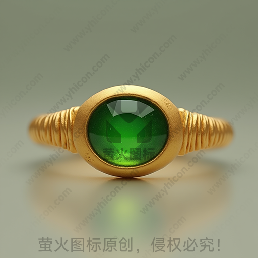 金制戒指，中间镶嵌绿色宝石