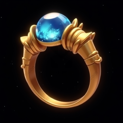 黄金戒指，上面镶嵌着星空图案的蓝色宝石