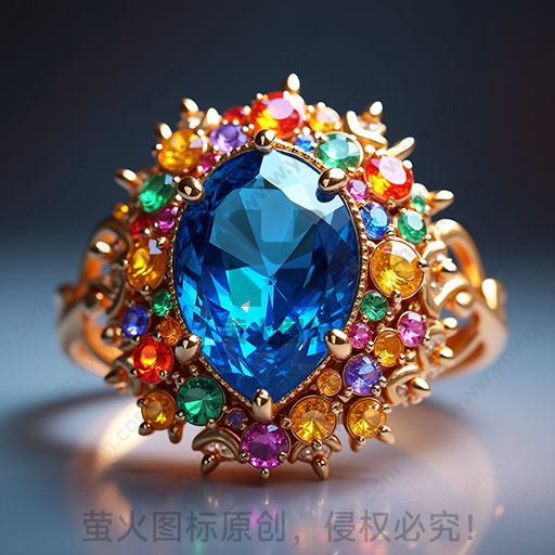 多彩宝石镶嵌的金戒指