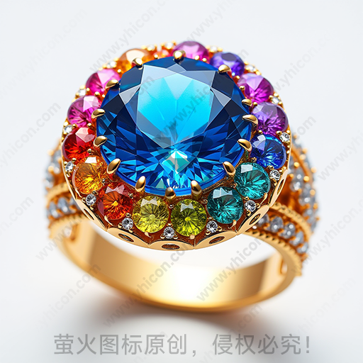 彩色宝石镶嵌的金色戒指