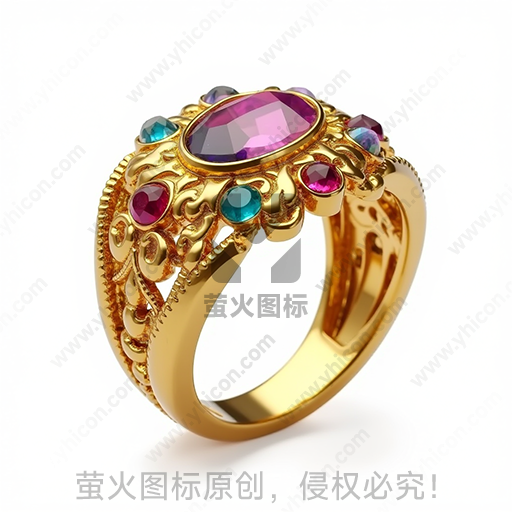 镶有多彩宝石的黄金戒指