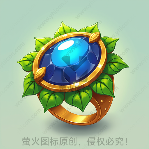 金色戒指镶嵌大蓝宝石和绿叶