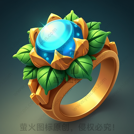这是一枚镶嵌有蓝宝石和绿叶的金戒指